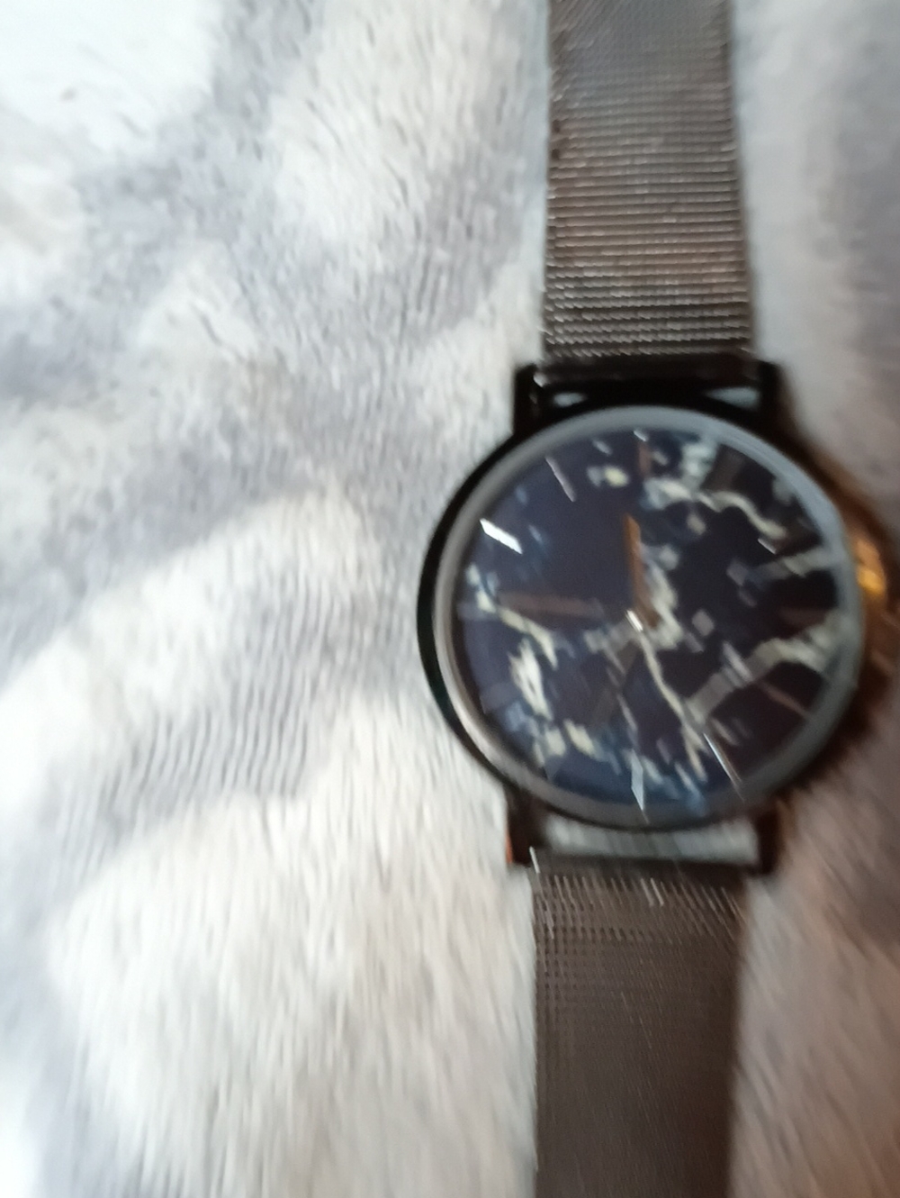 Black Mesh Strap Watch with Blue Marble Dial